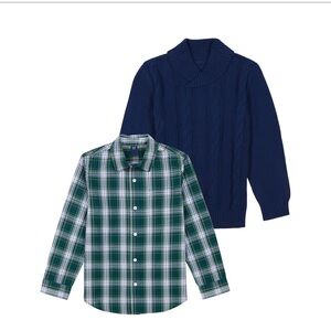 GAP Boys’ Green and Blue Sweater and Plaid Top Set